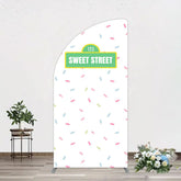 Lofaris Colorful Candy Sweet Street Birthday Half Moon Arch Backdrop